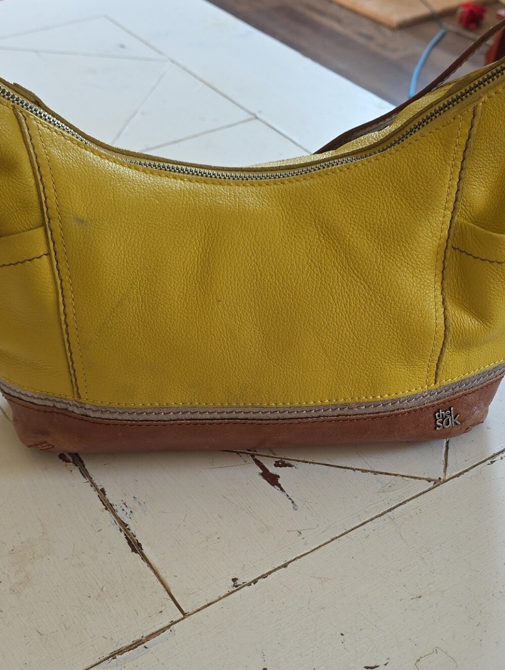 The Sak Yellow Leather Shoulder Hobo with Brown Trim
